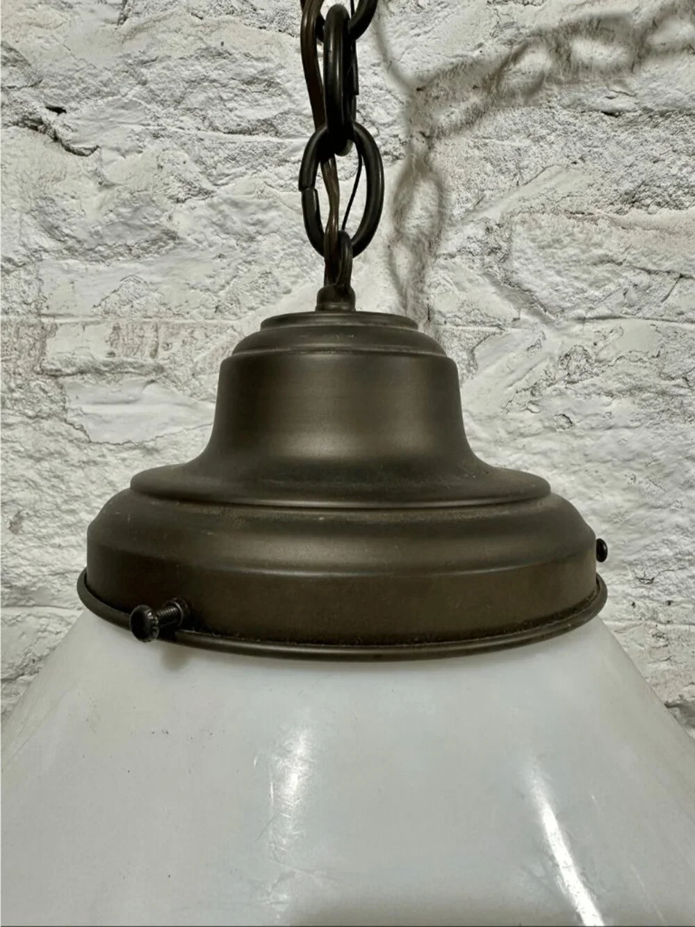 Vintage School White Glass Pendant Lighting Fixture